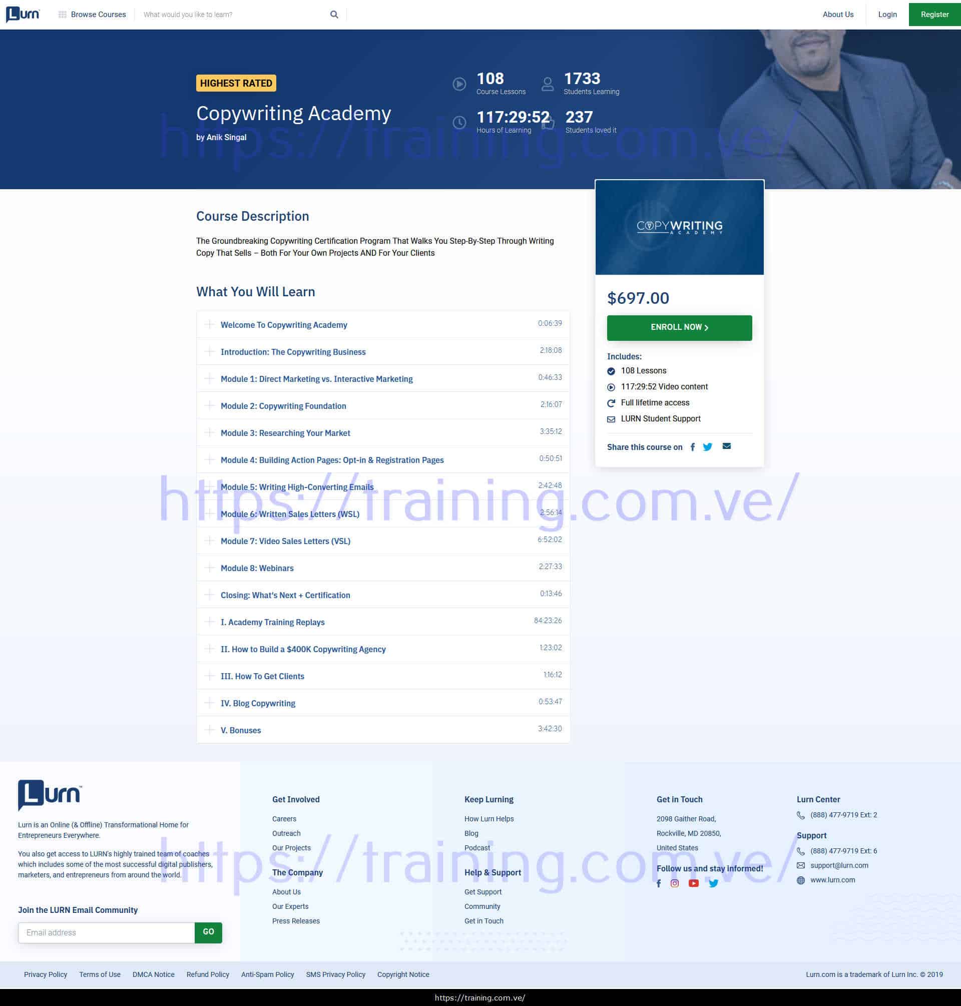 #1335 - 'Lurn - Copywriting Academy' - lurn_com_classroom_copywriting-academy Copywriting Academy by Anik Singal Buy