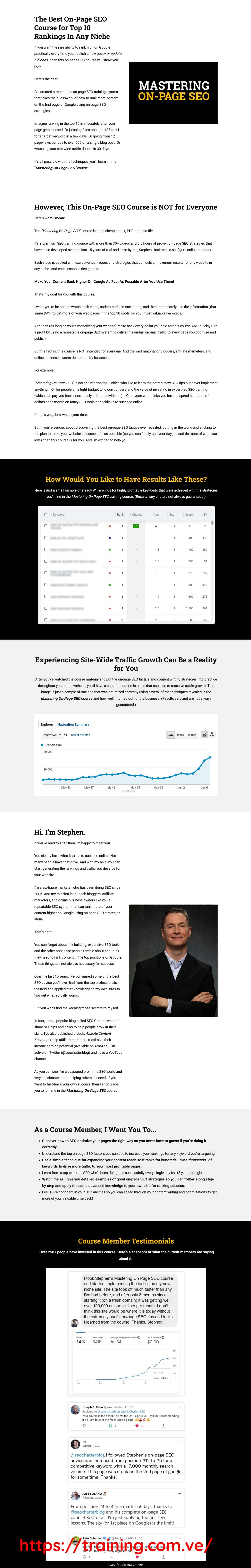 Mastering On-Page SEO Course by Stephen Hockman Sales Page