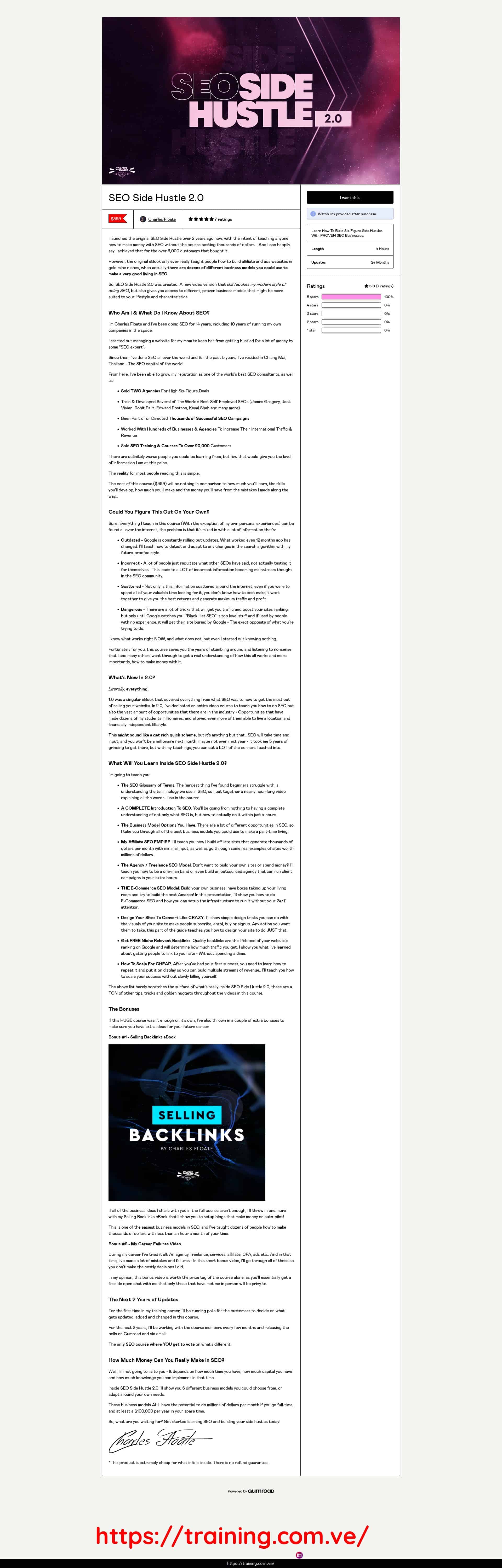 SEO Side Hustle 2.0 by Charles Floate sales page
