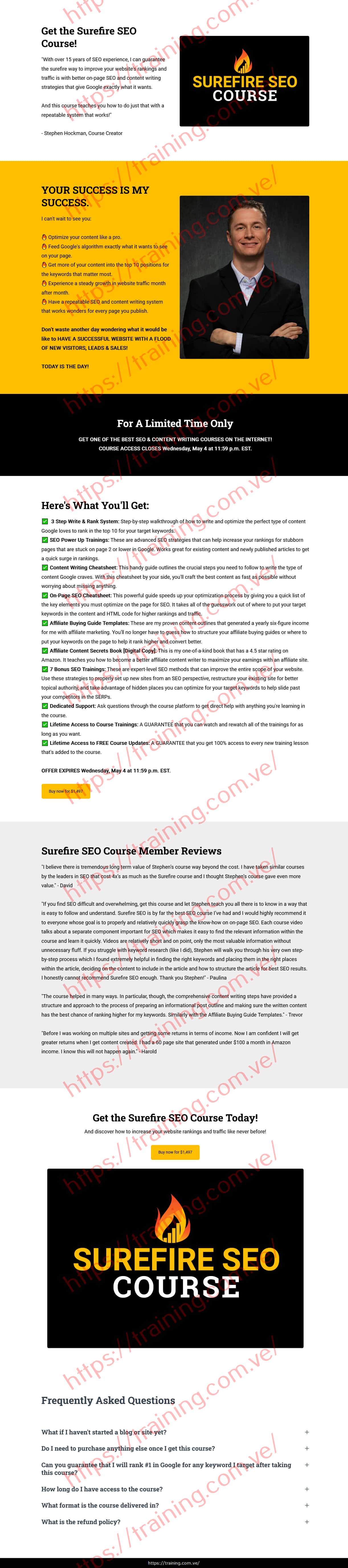 Surefire SEO Course by Stephen Hockman Sales Page